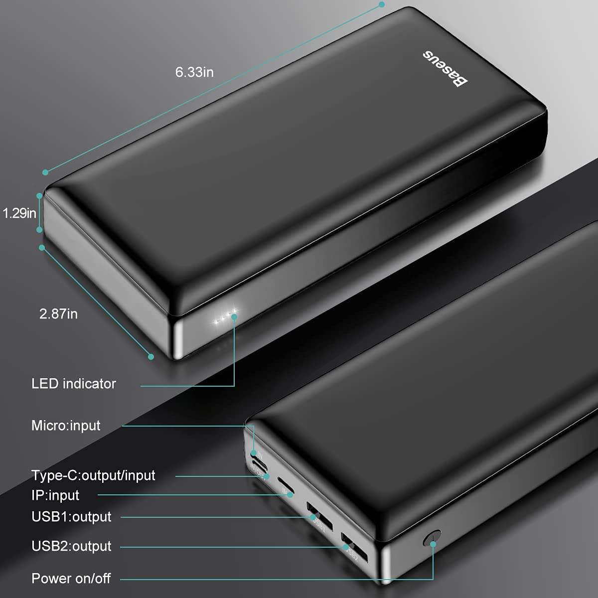 Portable 30000mAh Power Bank With LED Light For Fast Charging Of